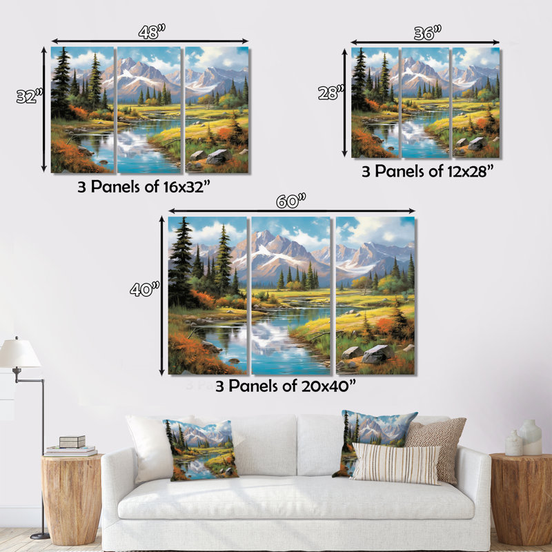 «Colorado Mountain Senerity I» sur toile, reproduction de 3 pièces, H 40 po x l 60 po x P 1 po