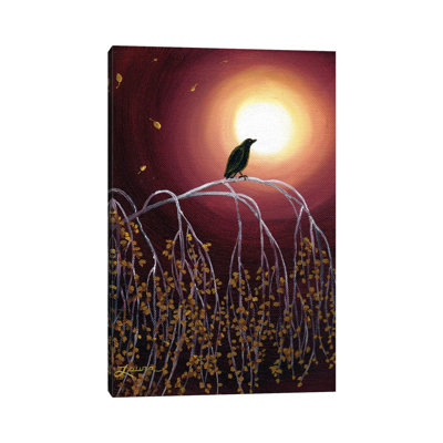 Black Crow On White Birch Branches - Wrapped Canvas Painting