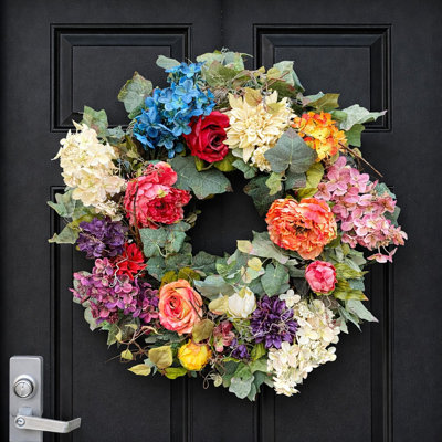28" Faux Twig Peony Dahlia Floral Wreath for Front Door