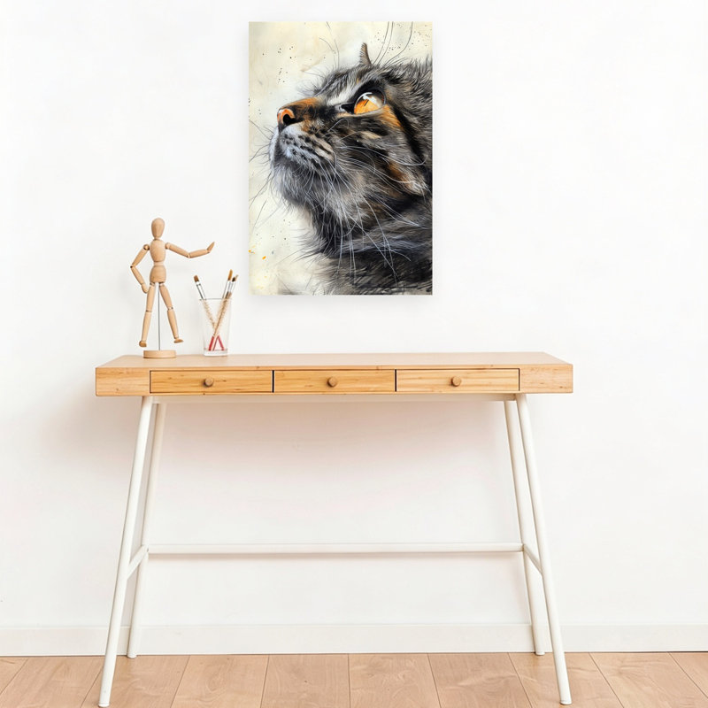«Curious Cat Gaze», art mural contemporain, H 18 po x l 12 po