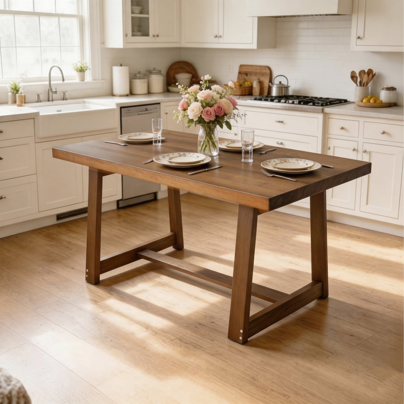 47" Solid Wood Dining Table For 4, Farmhouse Kitchen Table For Small Spaces, Brown