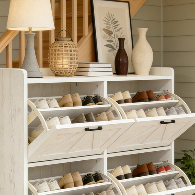 Armoire de rangement pour chaussures avec 4 tiroirs rabattables, range-chaussures moderne pour le vestibule, Blanc
