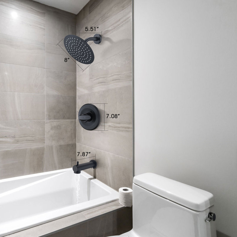 Tub Shower Faucet Set, High Pressure 8" Round Rain Shower Head (Valve/Cartridge Not Included), Matte Black