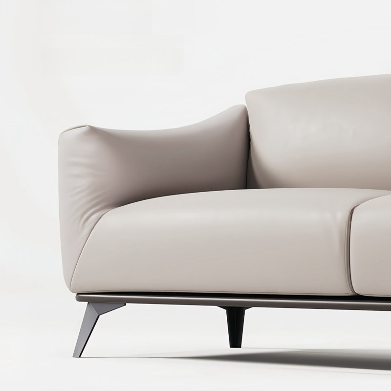 Solid wood simple sofa, Off-White Leather Match