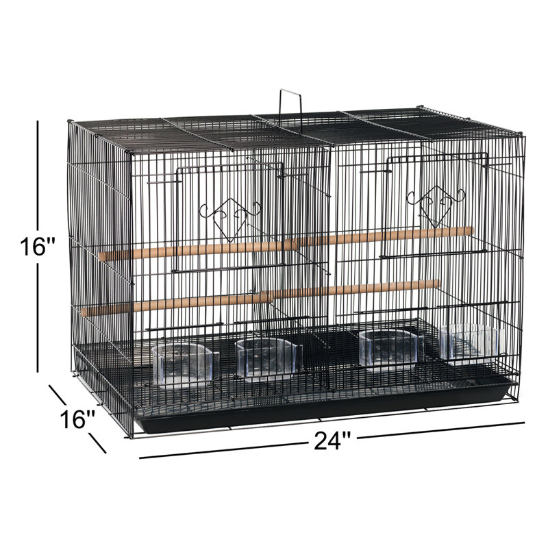 Black Steel Divided Flight Cage with Perches and Cups