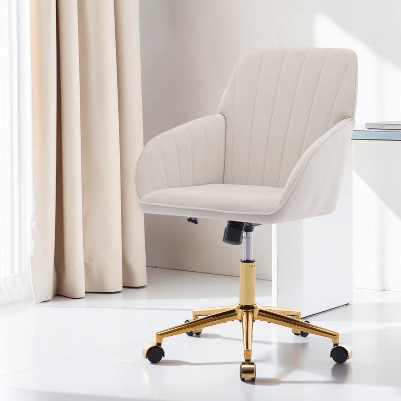  Chaise de bureau pivotante et ergonomique Danita, Bleu pastel, Doré