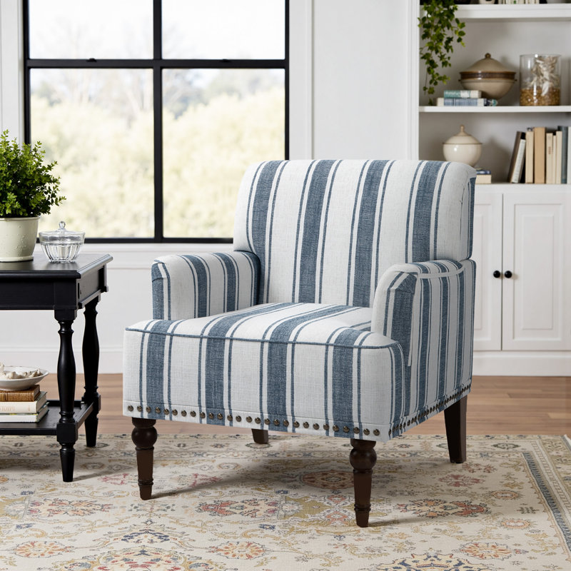 Arian 73 Cm Wide Cotton Armchair, Dark Blue Stripe Linen Blend