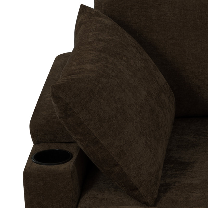 Canapé-lit modulaire 85 po en chenille 85 po avec ports de chargement USB et lit escamotable pour le salon, Brun