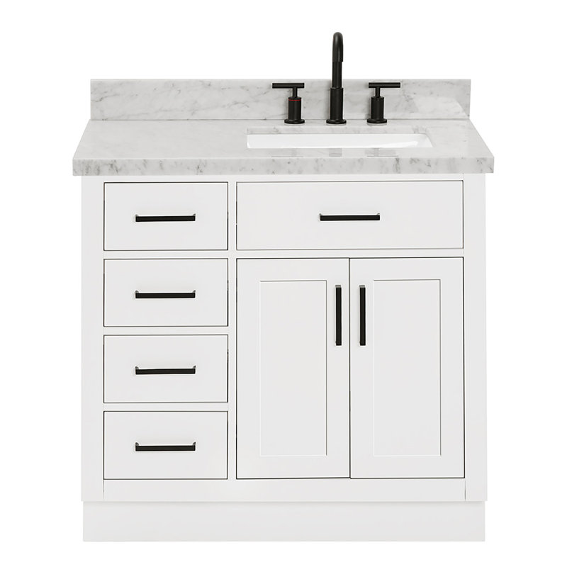 ARIEL HEPBURN 37 IN RIGHT OFFSET RECTANGULAR SINK VANITY 1,5 IN, Rectangular, White, Right