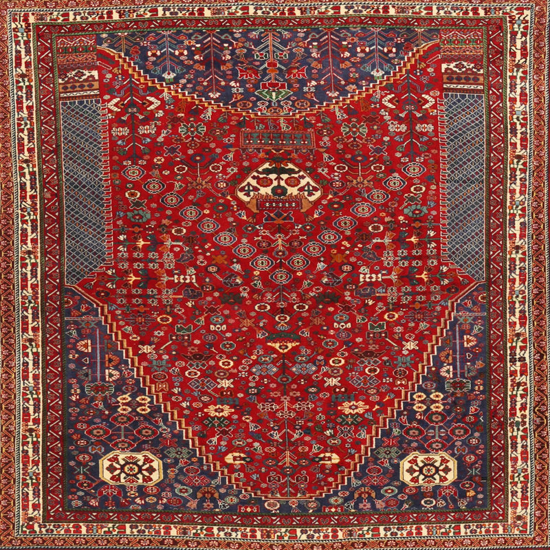 Tapis noir / rouge Southwestern, Carré 7 pi