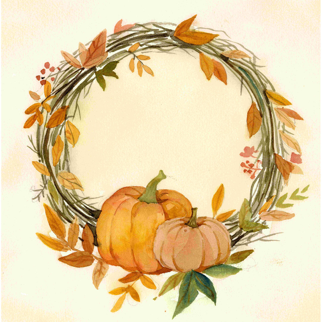 " Fall Farm Wreath " Painting Print August Grove®