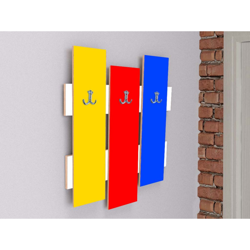 Portemanteaux mural Ilasha, Jaune/rouge/bleu