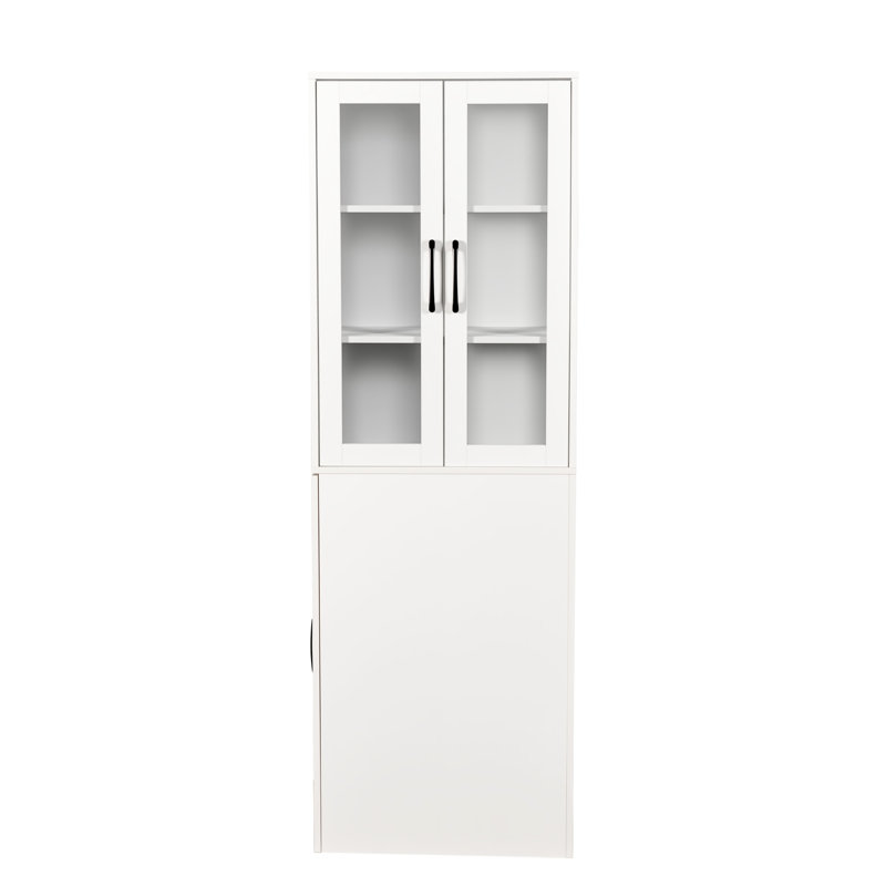 Armoire de présentation moderne en bois à 4 niveaux avec 2 portes en verre et 70,74 po de hauteur pour la cuisine, le bureau et le salon