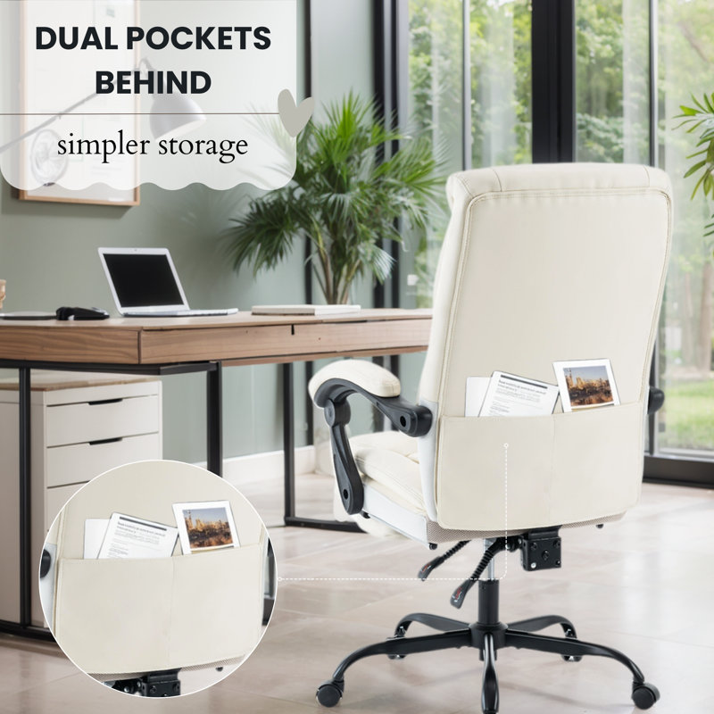 22" Large Seat Ergonomic Executive Chair, Ivory