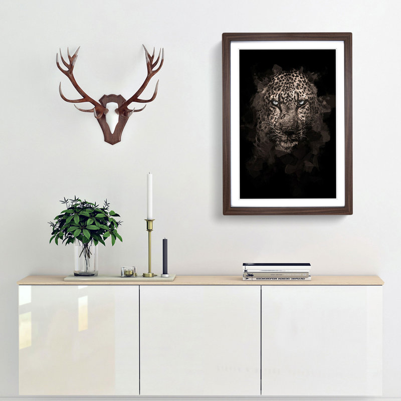 Leopard in the Dark in Abstract - Picture Frame Graphic Art Print, 65cm H x 48cm W x 2cm D, Walnut Framed