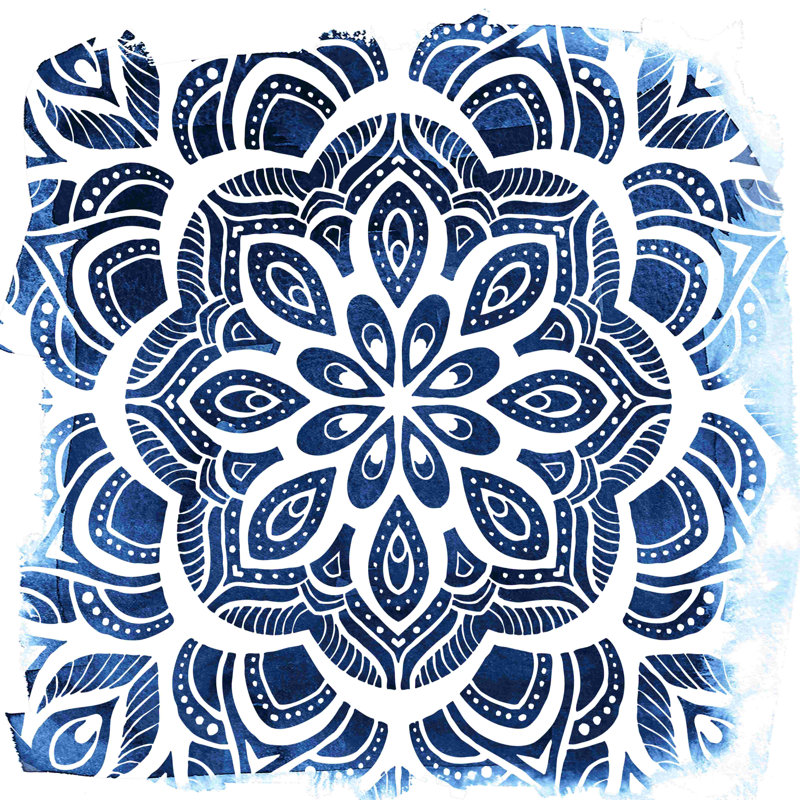 Indigo médaillon - peinture sur toile tendue, H 12 po x l 12 po