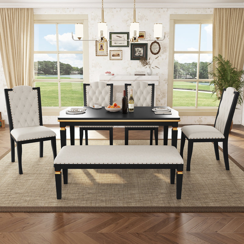 Huldah 6 - Person Four Leg Dining Set, Black