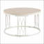 Table basse ronde en panneau de fibres à densité moyenne avec texture effet pierre, diamètre de 27,5 pouces, structure en métal robuste et assemblage facile pour les salons de style Wabi-Sabi