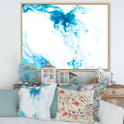 Vague bleue liquide sur blanc I - Peinture sur toile