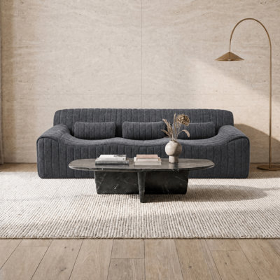 Child- and Pet-Friendly Chenille Compressed Sofa, 3-Seat Sofa With Pillows and Armrests, No Installation & Easy to Move, Deep Seat for Bedroom and Living Room