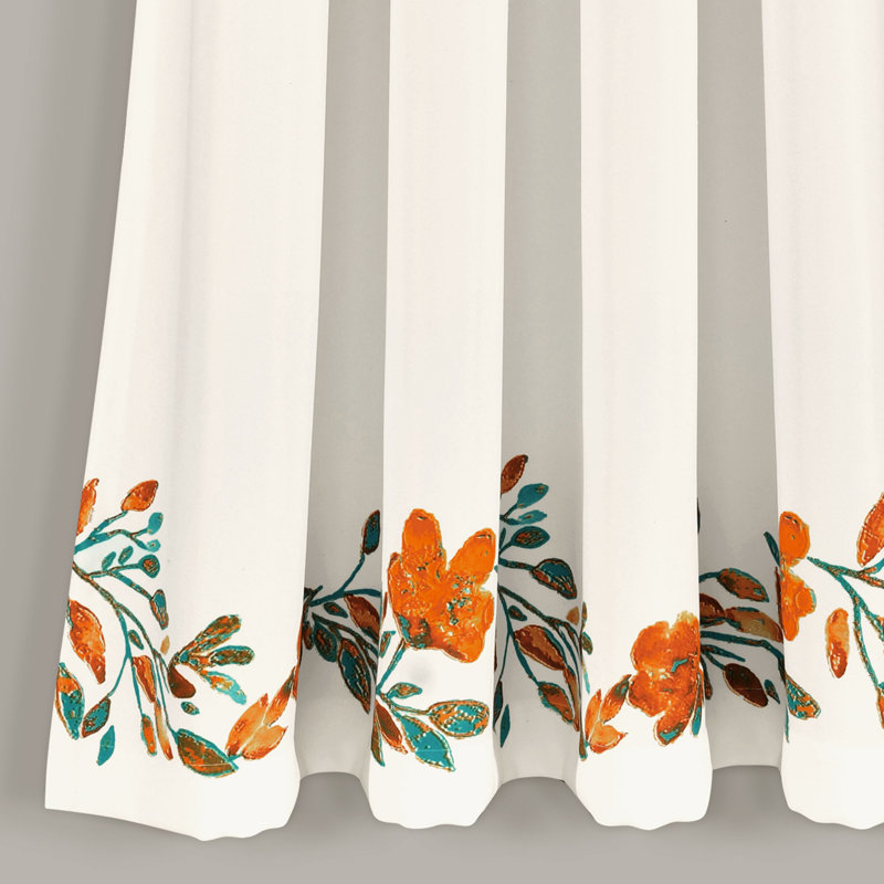 Panneaux de rideaux à motif floral obscurcissants et thermiques avec passe-tringle, Tangerine / turquoise, l 52 po x L 63 po