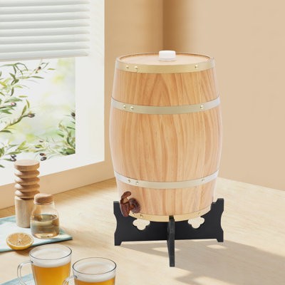 3.96Gal Decorative Vertical Wooden Whiskey Wine Barrel Bucket Beverage Dispenser with Base and Faucet