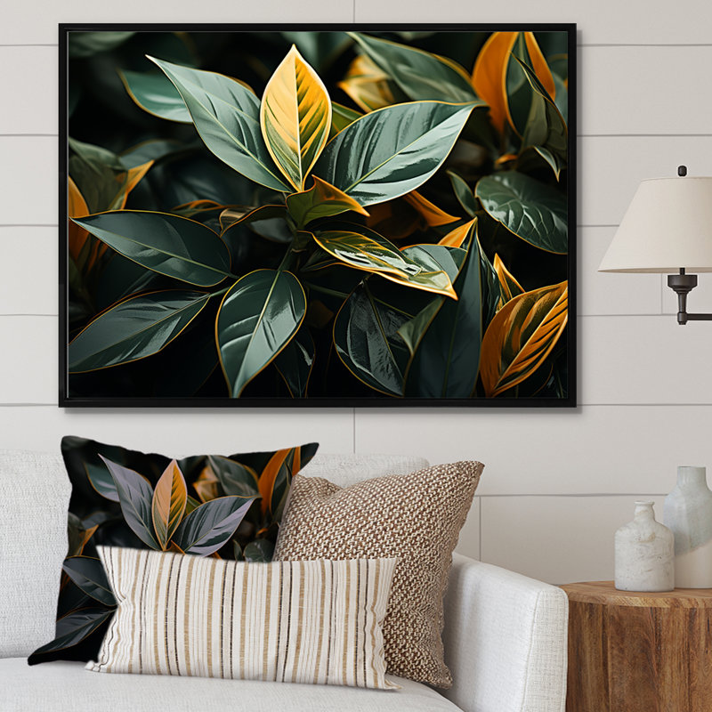 «Garden Plants Botanical Fusion» sur toile, Cadre flottant noir, H 12 po x l 20 po x P 1 po