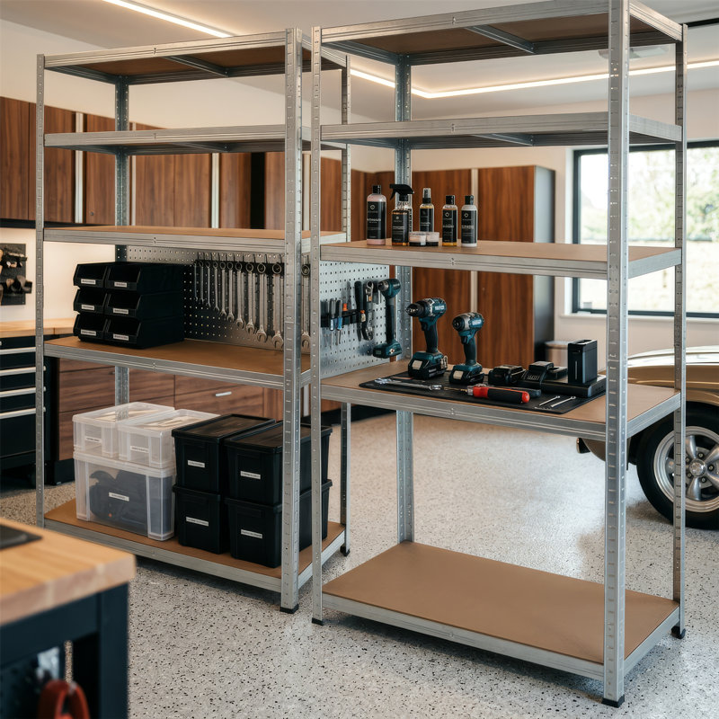 Harbour Housewares - 2pc Steel Garage Shelving Units Set - 5-Tier, Silver, 180cm H x 90cm W x 40cm D