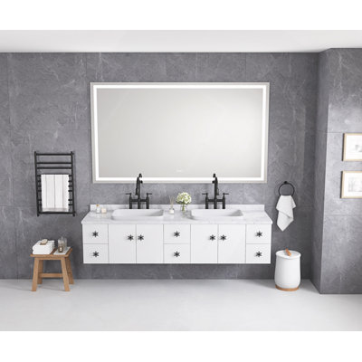 Grand miroir de salle de bain 84 po x 40 po à DEL à intensité variable avec brouillard, 3 couleurs, mémoire, fabrication idéale de maquillage, de soins de la peau et de rasage