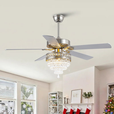 52"/62"/72“ Crystal Ceiling Fan Fandelier With Lights And Remote Control,6-Speed Reversible Quiet DC Motor 
