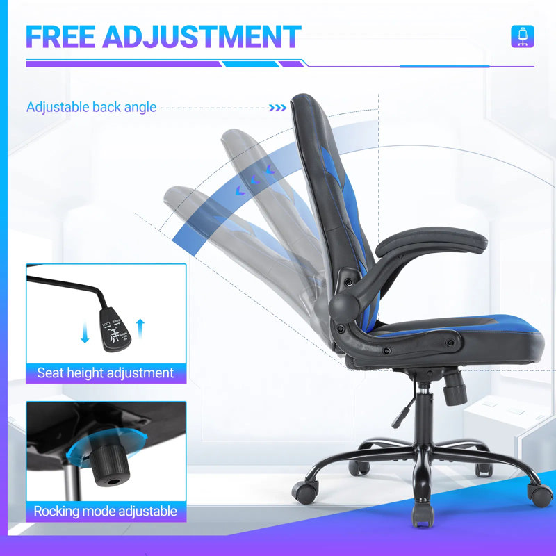 Ergonomic Pu Leather Racing Gaming Chair With Flip-up Armrests, Adjustable Height S-shaped Backrest, High Resilience Foam Seat, Nylon Wheels For Home Office Computer Desk, Holiday Gift