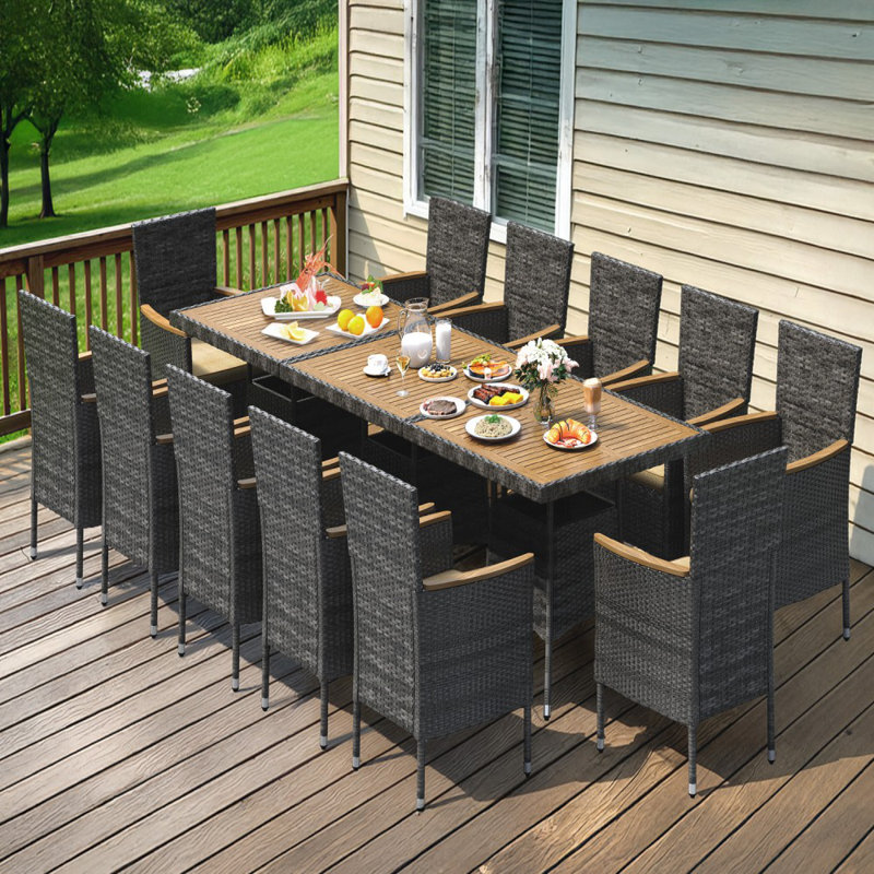 Ensemble repas extérieur pour 12 personnes avec coussins, Gris