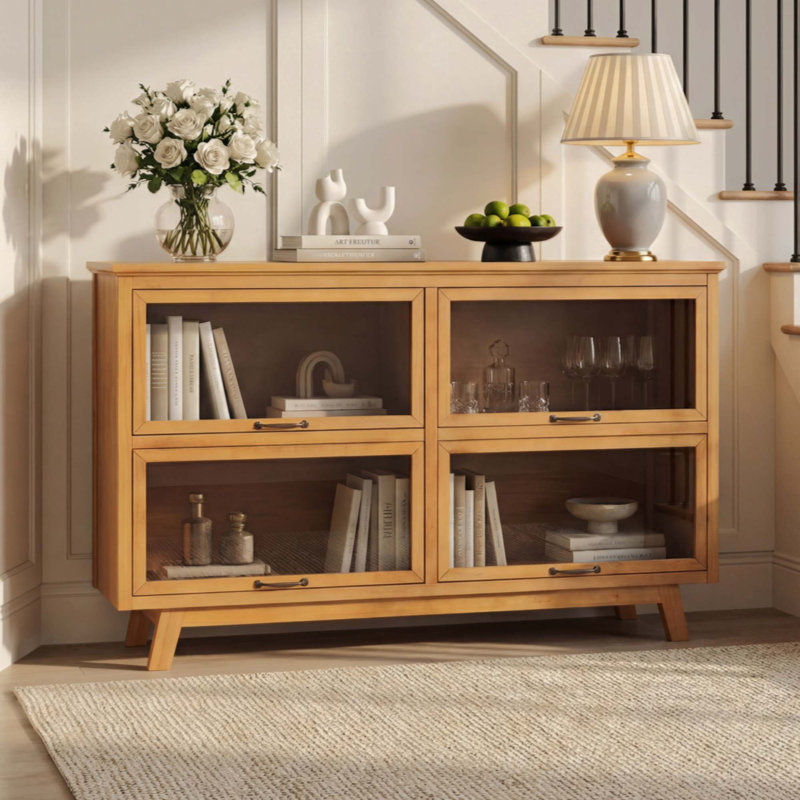 Armoire de rangement moderne avec 4 portes et vitrine