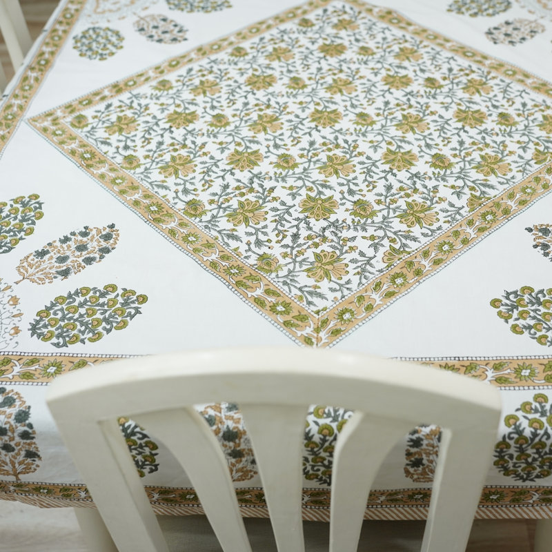 Sustainable Handcrafted Block Print Table Cover in Classic Designs, Neera Bel, 60" Square