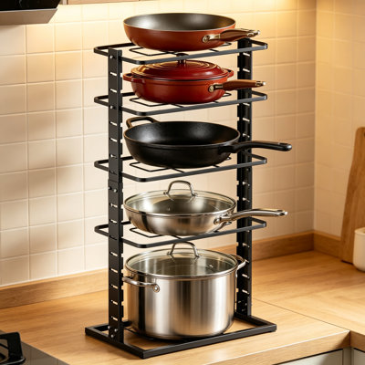 Pots and Pans Organizer Under Cabinet 5-Tier, Adjustable All Metal Rack Stores Pots Pans and Lids Holding 55 LBS
