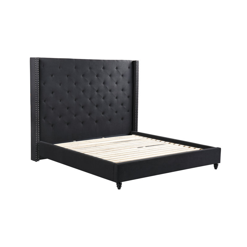 Upholstered Wingback Bed, King, Black
