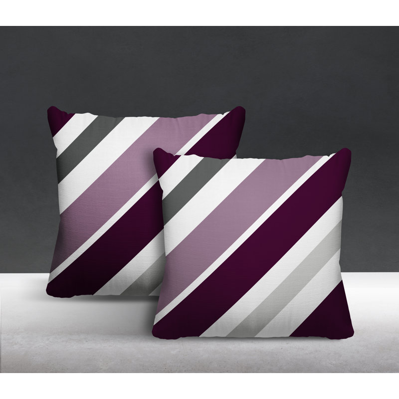 Coussin décoratif intérieur / extérieur à rayures, L 19 po x H 19 po, Mauve