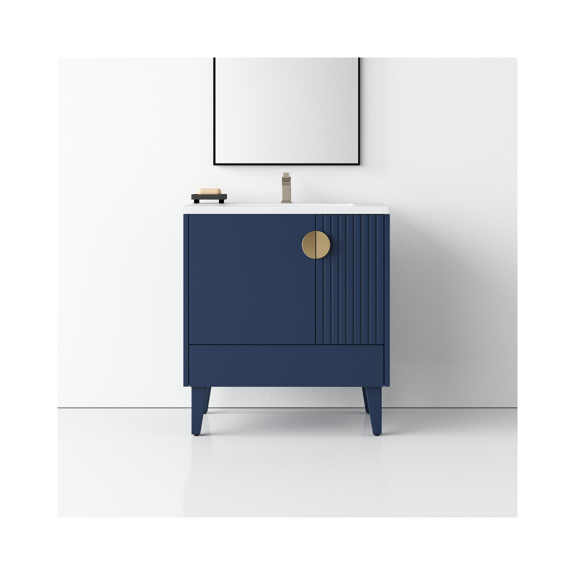 Saimah 30'' Single Bathroom Vanity, Navy Blue, Satin Brass