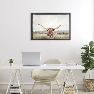 Longhorn Portrait Open Meadow Floating Frame, design by Sisi and Seb