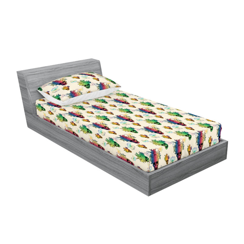 Multicolore drap-housse et taie décorative Ambesonne, Ensemble de draps pour lit simple avec 1 taie d'or