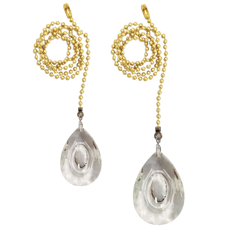 Center Burst Crystal Faceted Ceiling Fan Pull Chains, Polished Brass