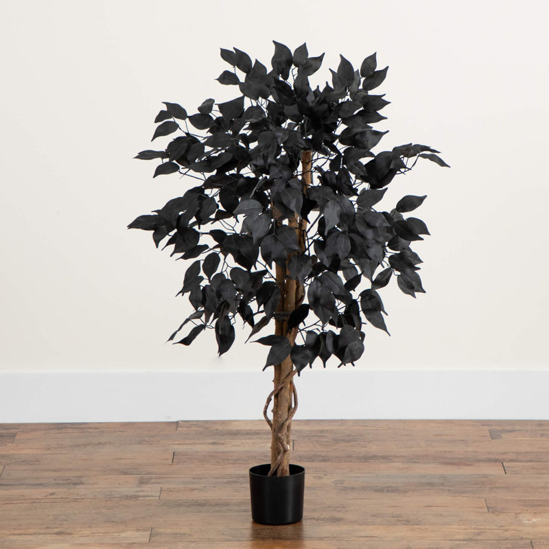 Ficus artificiel noir d'Halloween avec tronc naturel, H 36 po x l 24 po x P 24 po