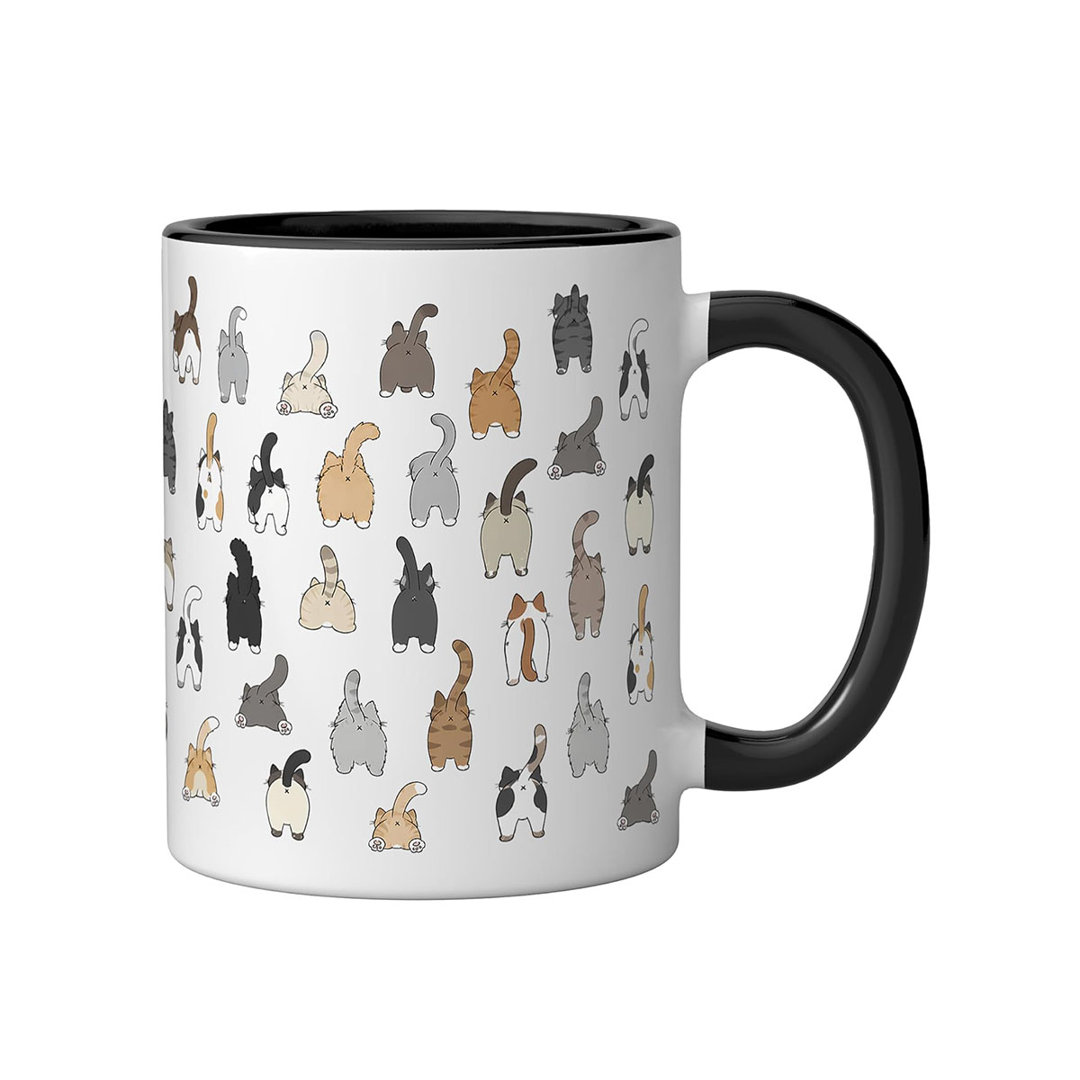 Funny Cat Butt Pattern Ceramic Mug, Black/White
