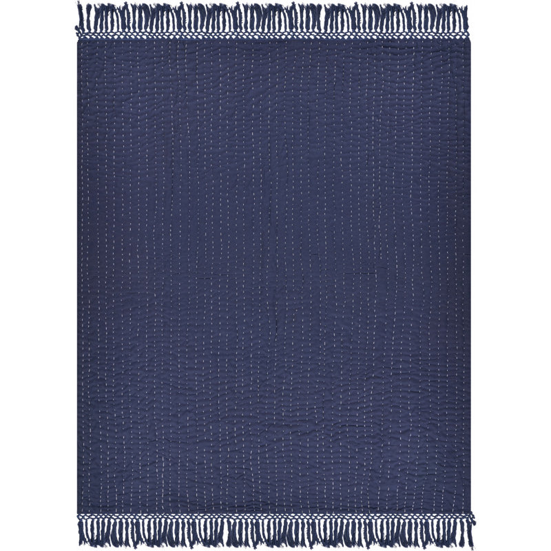 Woven Cotton Solid Throw Blanket, Blue