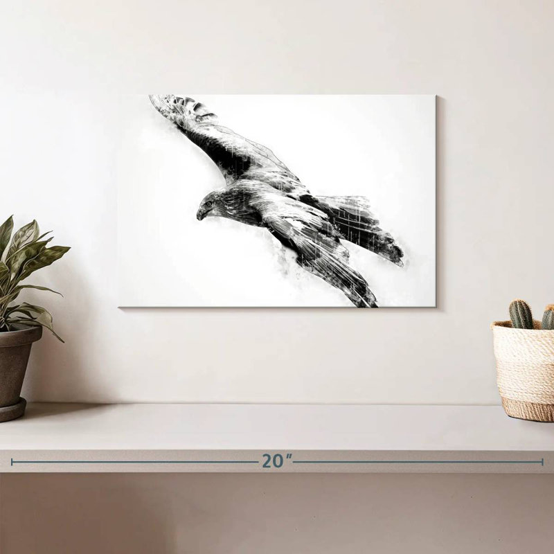 Hawk Black And White, 8" H x 12" W