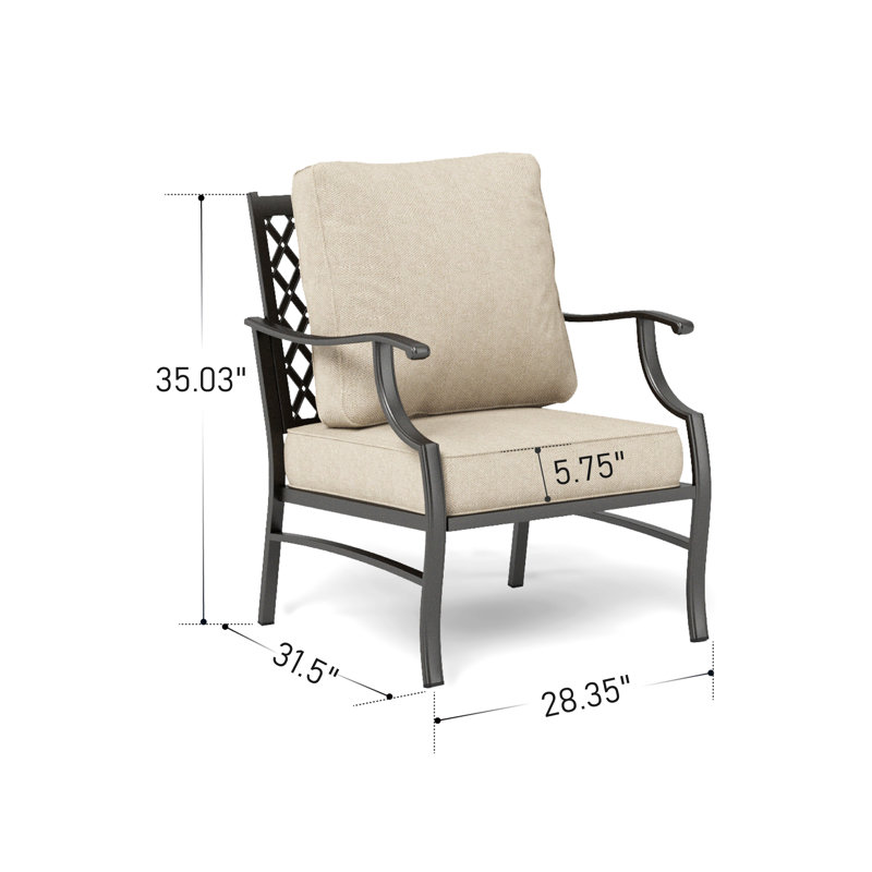 Argirios Metal Patio Chair with Cushions(Set of 2), Beige