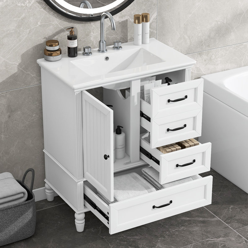 Meuble-lavabo simple 30 po avec comptoir en céramique, Blanc, Noir, noir, noir, noir