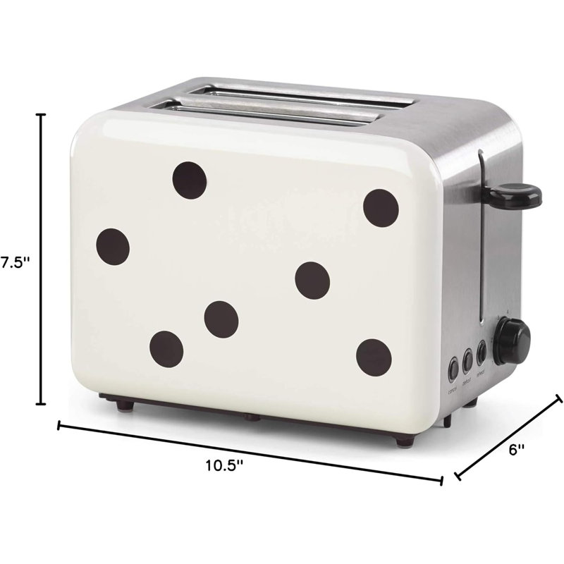 Kate Spade New York 875312 Deco Dot 2-Slice Toaster, White with Black Dots