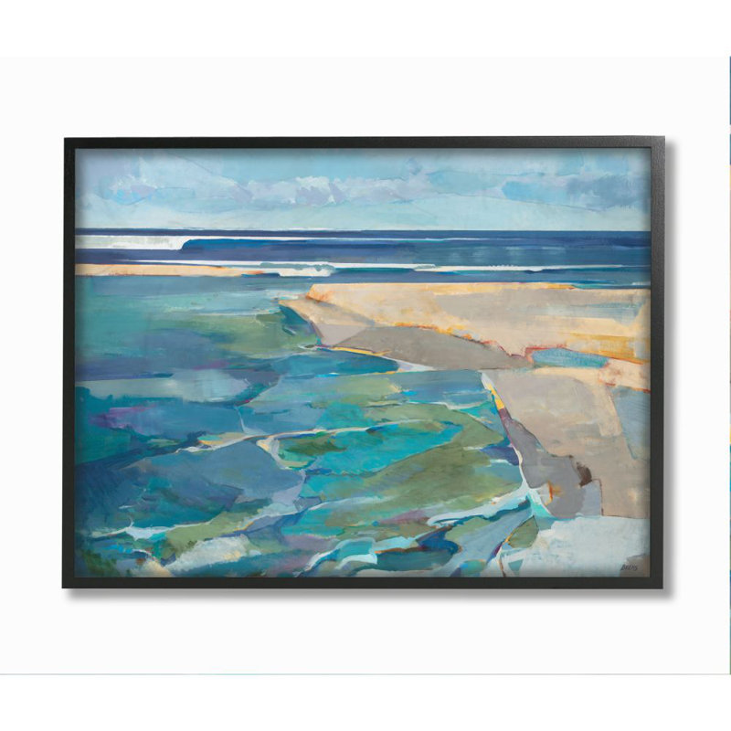 Plage abstraite par Tiers et mur - reproduction d'art, H 20 po x l 16 po x P 1,5 po, Giclée encadrée noir minuit