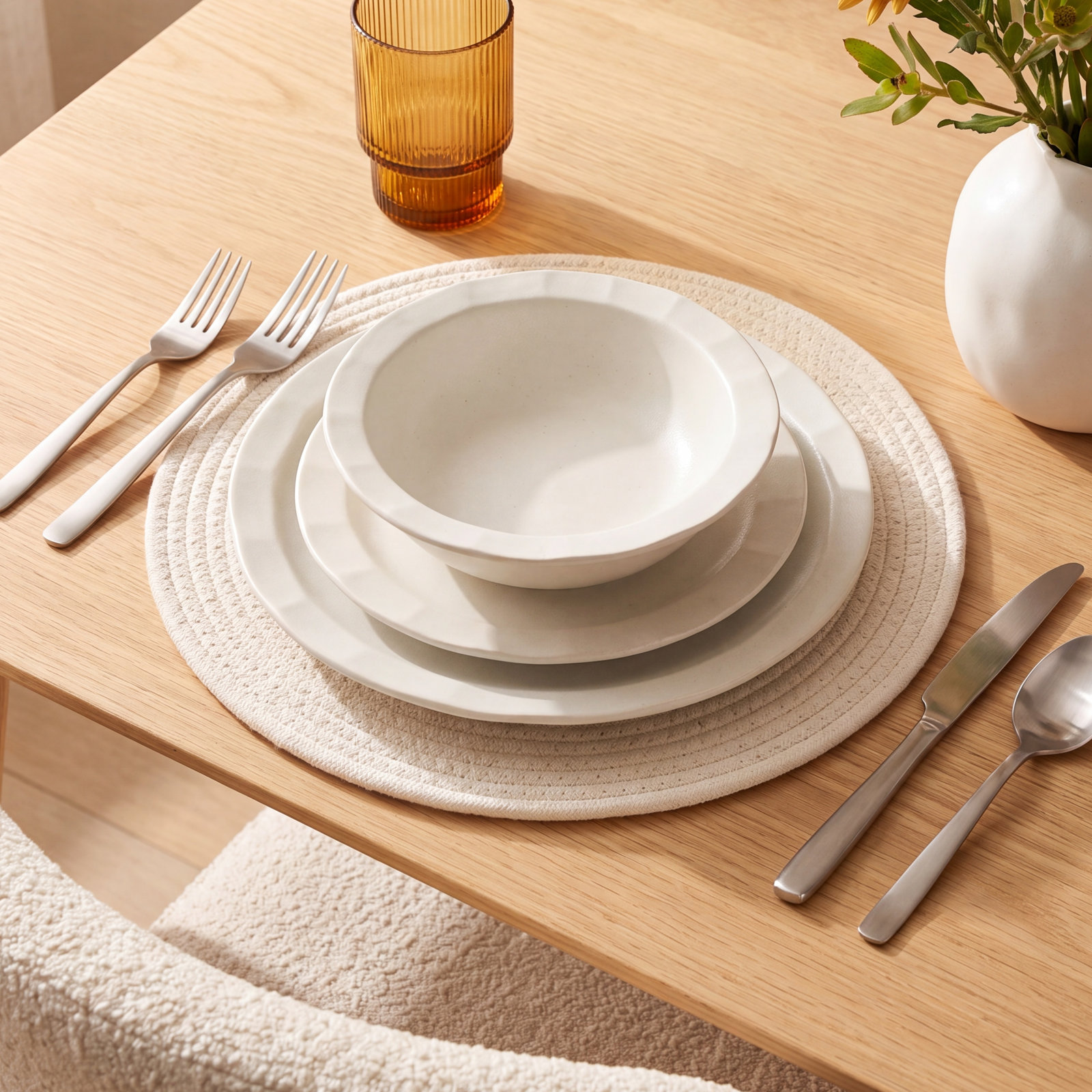Oasis Stoneware Dinnerware Set, White